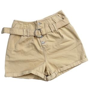 Free People Cindy High Waisted Utility Shorts Beige
